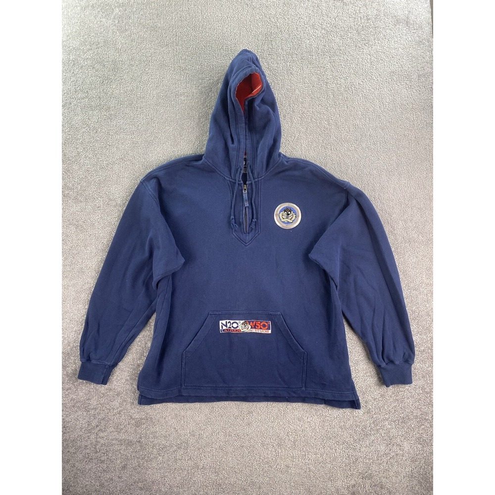 Vintage Warner Bros Hoodie Mens Extra Large Blue Embroidered Tasmanian Devil